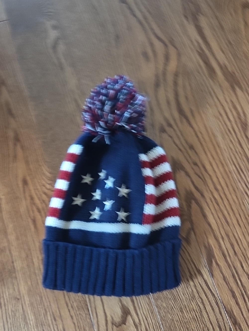 Kids Navy American Flag Pom Beanie Hat